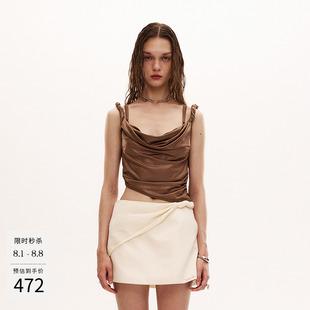 LEEWEI2023年春夏新款 涂層蕩領(lǐng)吊帶外穿甜辣上衣女 彈性兩件式 法式