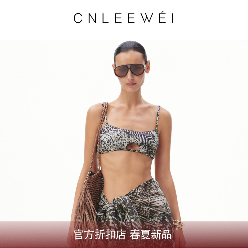 CNLEEWEI 26春夏一衣多穿度假印花豹纹性感比基尼泳衣方巾套装