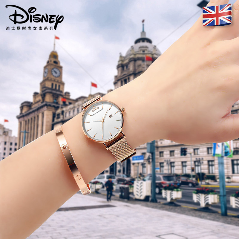 迪士尼联名手表女ins风简约气质学生防水女款正品女名牌石英女表