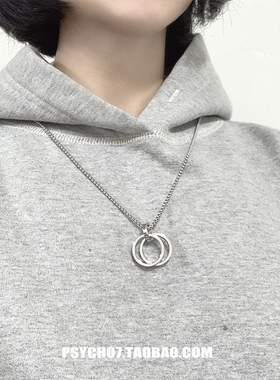 PSYCHO7 2021欧美春夏双圆环戒指项链两用个性时髦毛衣链饰品男女
