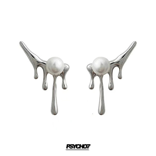 psycho7不规则水滴女ins珍珠耳环