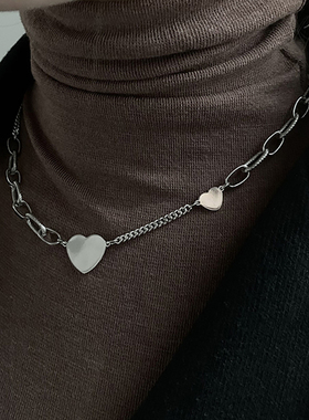 PSYCHO7 2021新款潮不对称少女爱心项链链条冷淡风高级感毛衣链