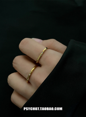 PSYCHO7 末日情书 钛钢金色素圈方形情侣戒指 几何简约百搭指环