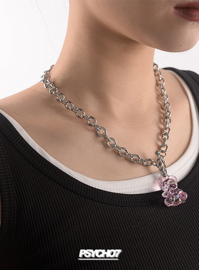 PSYCHO7 果冻透明小熊项链 卡通熊可爱夸张日韩饰品项链女