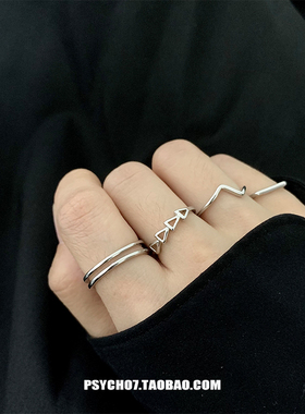 psycho7几何线条戒指ins简约指环