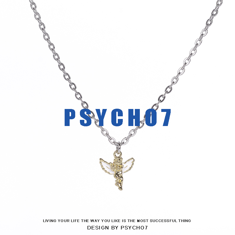 PSYCHO7彩色丘比特天使少女土酷小众复古钛钢项链 ins情侣吊坠