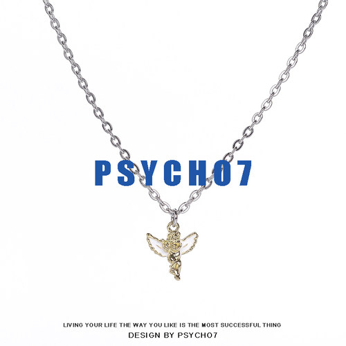 PSYCHO7 彩色丘比特天使少女土酷小众复古钛钢项链 ins情侣吊坠