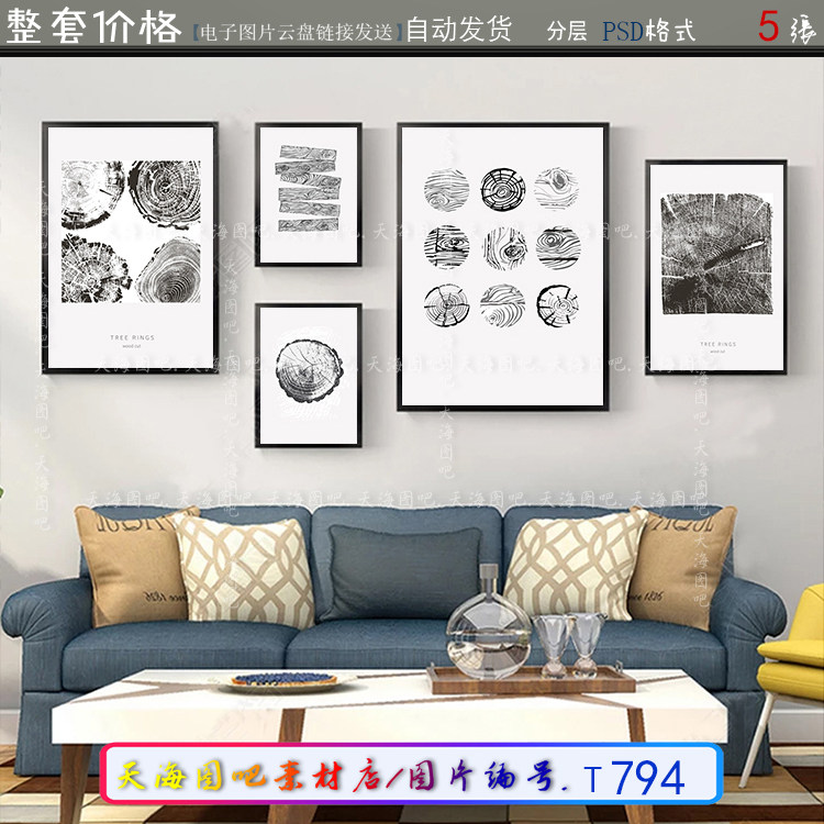 Northern Europe Simplicity black and white Abstract modern Wood tree Ring Triplet Frameless Hanging picture Decorative painting source material Photo Galleryin the Business affairs/Design Services, Design Services, Design Material/Source Files category - from Buy2taobao.com to provide professional Taobao agent buy service