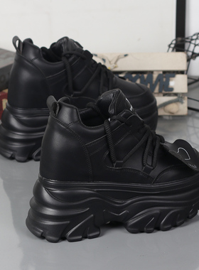 爆款厚底14cm黑色老爹鞋女秋季单鞋12cm运动休闲小个子内增高10cm