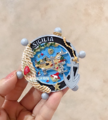 意大利SICILIA树脂冰箱贴旅行纪念品收藏贴惬意海岛地中海人文