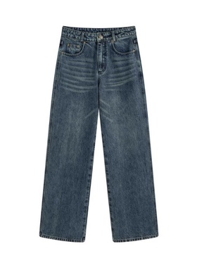 COCONUT复古蓝色牛仔裤女秋春夏新宽松休闲慵懒阔腿裤拖地长裤子