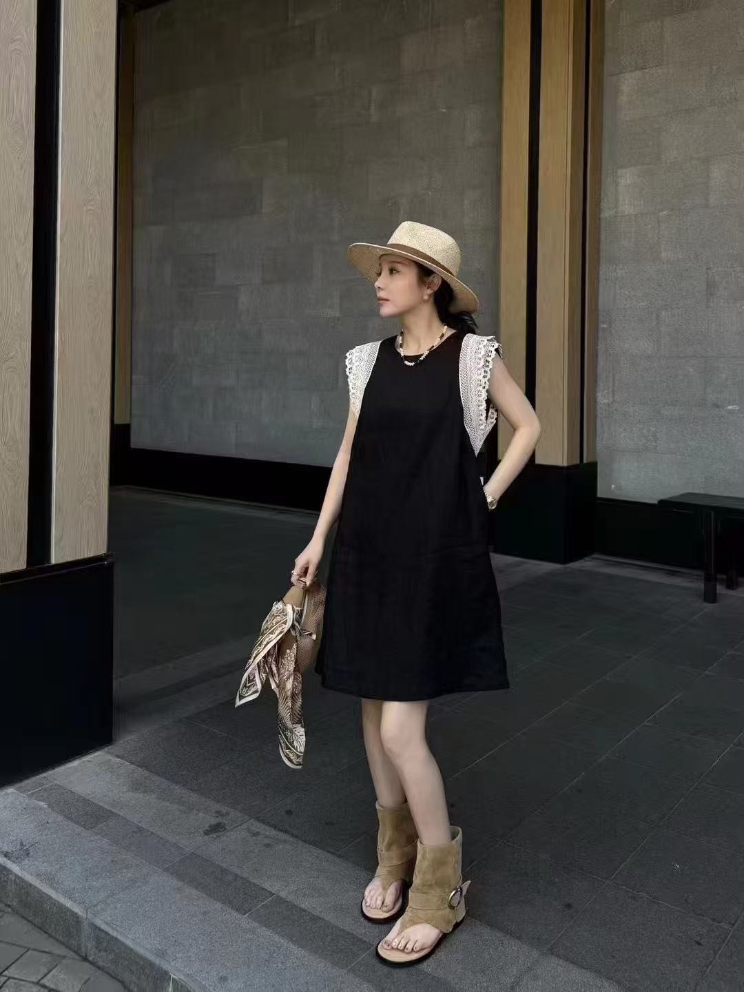 原创设计25夏季新款时尚全亚麻百搭高级感气质宽松显瘦无袖连衣裙