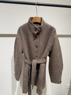 深圳主z原创品牌2025新款 百搭显瘦气质立领绵羊毛亚麻大衣 冬时尚