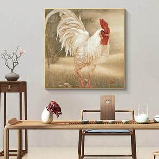 白色公鸡图挂画金鸡报晓装饰画镇宅风水招财挂画鸡图案雄鸡图