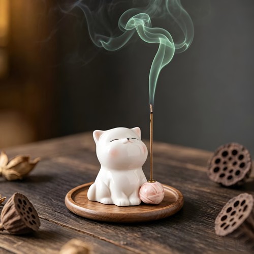 可爱治愈系猫咪摆件陶瓷小猫线香插香托香座书房桌面茶室檀香香薰