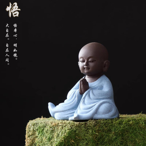 禅意紫砂小和尚人物茶宠陶瓷