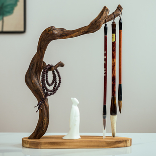 毛笔架笔挂实木座毛笔架子套装书法收纳笔架文房四宝摆件天然根艺