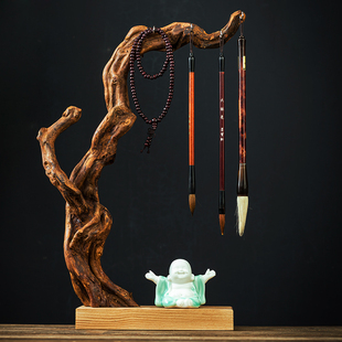 毛笔架笔挂实木毛笔挂搁套装收纳笔架文房四宝摆件根艺笔挂式书法