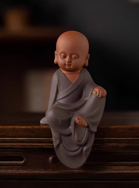 中式仿古摆件小和尚可养精品紫砂可爱功夫小沙弥茶艺根雕装饰配件