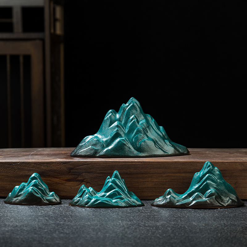 陶瓷假山摆件禅意雪山新中式客厅玄关博古架鱼缸水族盆景桌面装饰