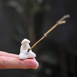 禅意迷你小号陶瓷人物姜太公钓鱼小摆件微景观鱼缸水族盆景线香插