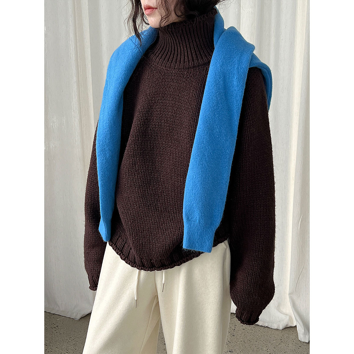 软糯上衣休闲慵懒风高领粗线毛衣