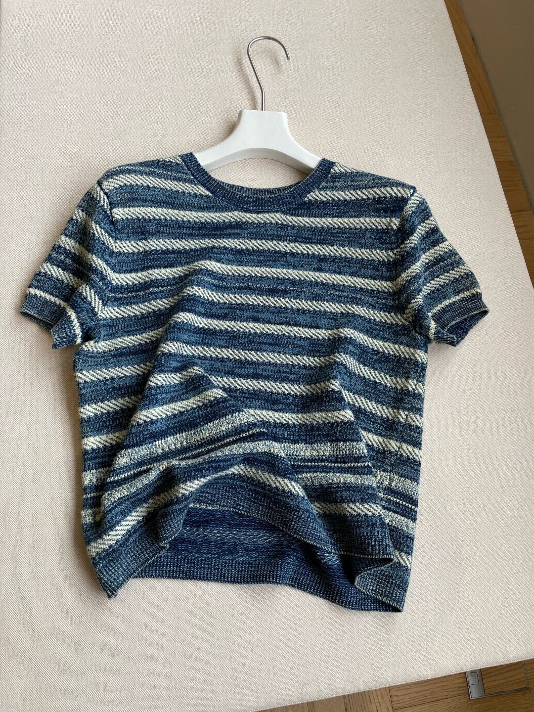 特 2026春夏新款条纹针织衫女短袖圆领套头毛衣宽松显瘦百搭上衣