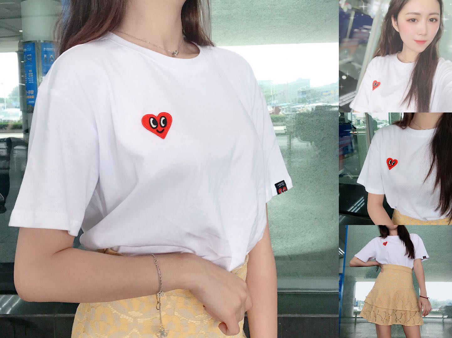 HAPPY HEART²é¶û˹ÌÒÐÄ2019Ïļ¾Ð¿îºìÐĶÌÐäTÐôÄÐÅ®Çé³±Á÷°×É«