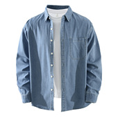 8986日系牛仔潮流长袖 百搭文艺休闲宽松上衣外套 翻领时尚 衬衫 男士