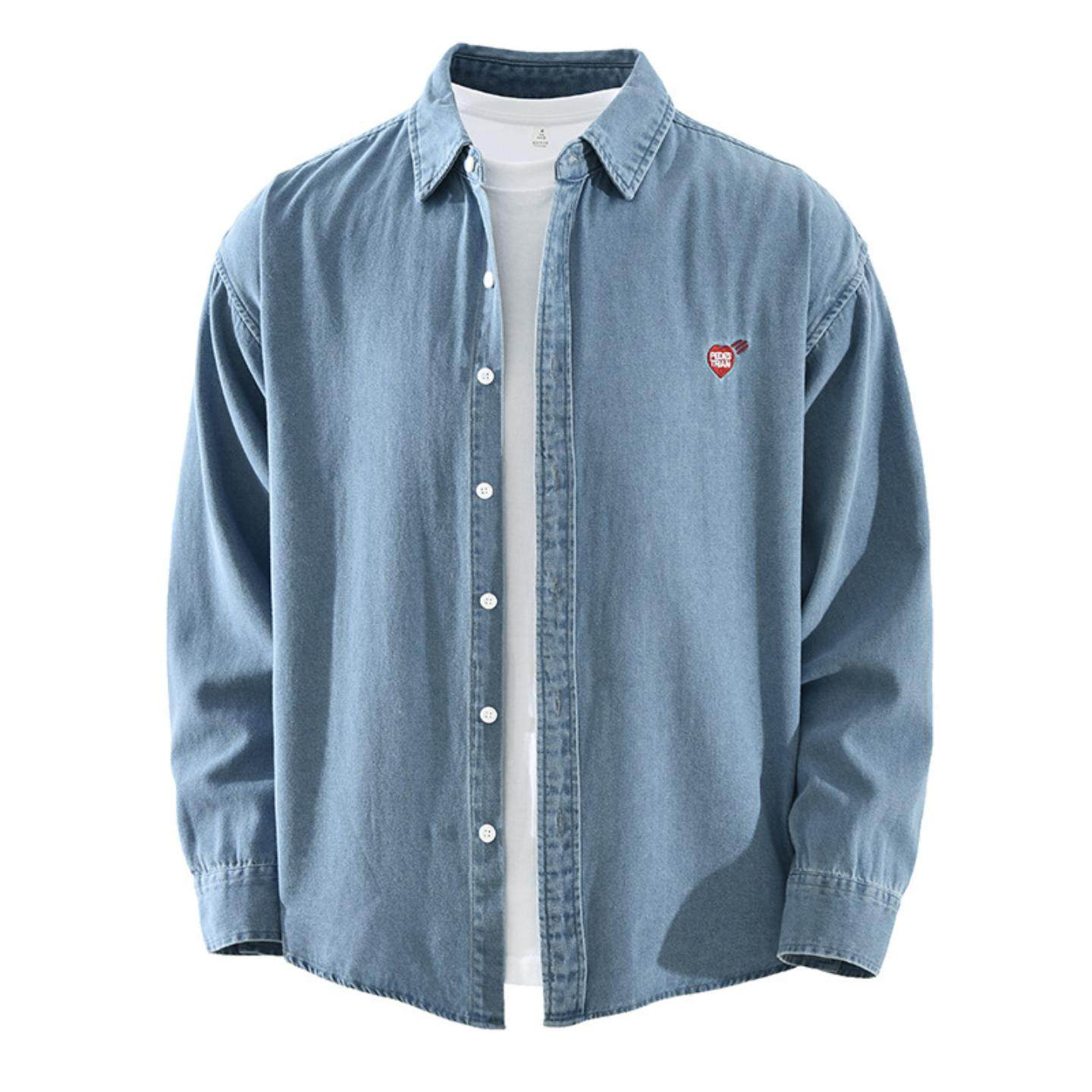 9120日系牛仔潮流长袖衬衫男士牛仔外套时尚百搭文艺休闲宽松上衣,男装,牛仔衬衫,淘宝优惠券,粉丝福利购,淘宝优惠卷