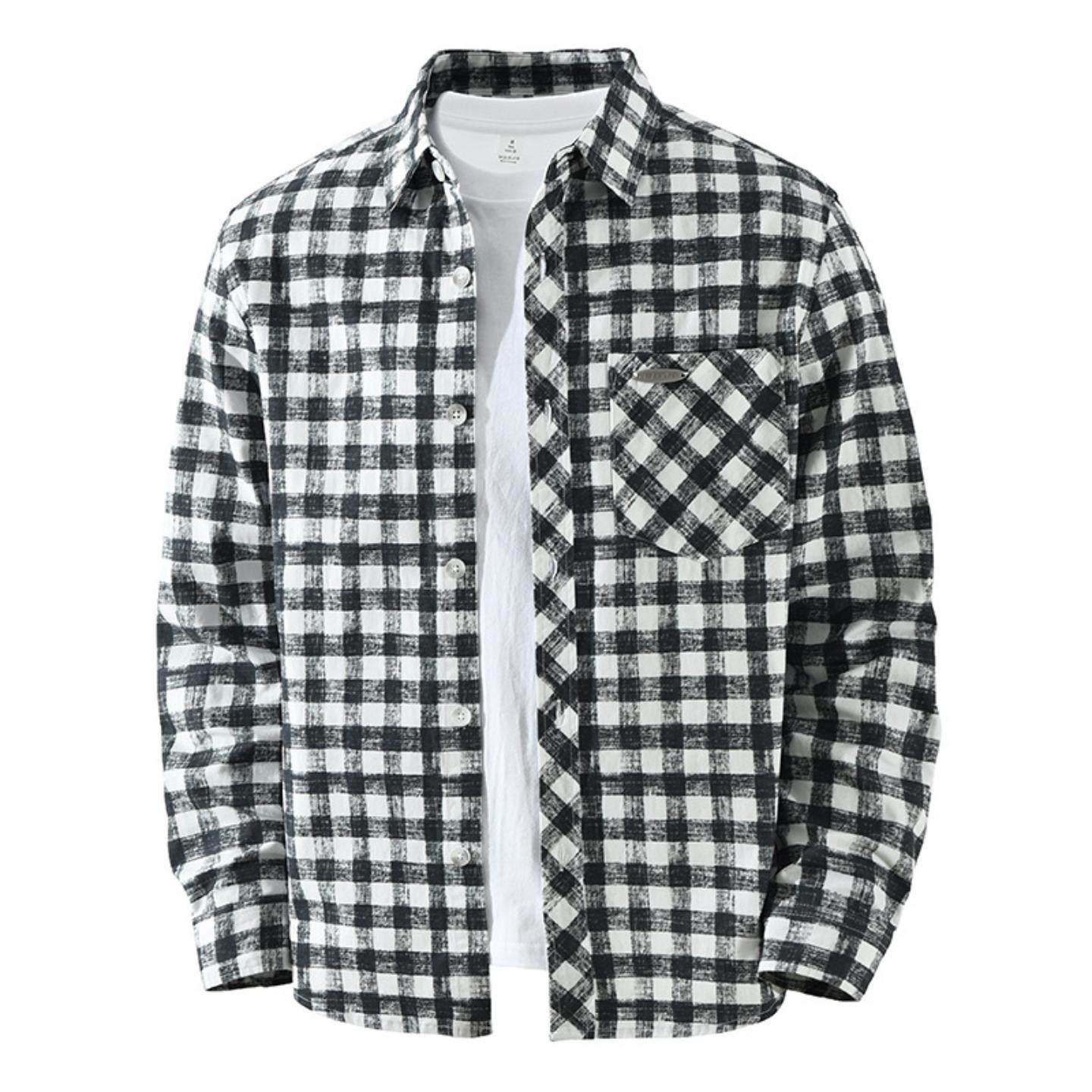 7911日系潮流格子长袖衬衫男士时尚百搭文艺休闲宽松纯棉翻领上衣,男装,衬衫,淘宝优惠券,粉丝福利购,淘宝优惠卷