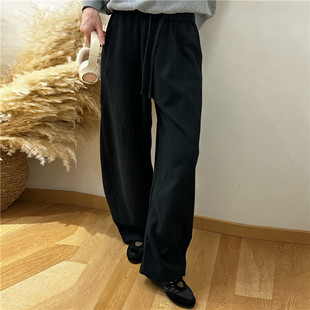 TYJR冬季2025新款松紧腰宽松加绒加厚直筒阔腿休闲长裤女58322