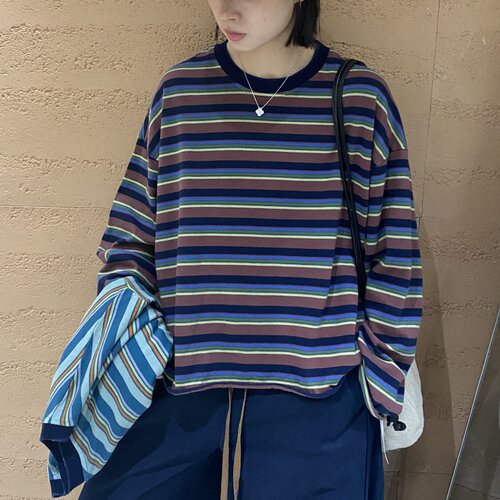 TYJR秋季新款宽松条纹长袖T恤女