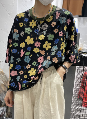 TY1980 夏季新款2022韩版宽松圆领短袖时尚破洞印花T恤女212212