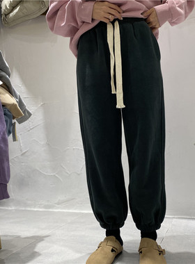 TY1980 TT 冬季新款松紧腰宽松运动休闲加绒加厚束脚卫裤女85699