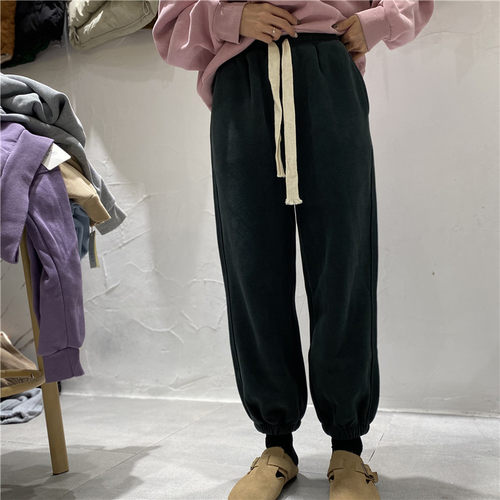 TY1980松紧腰宽松加绒束脚卫裤女