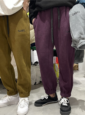 TY1980冬季新款裤子韩版松紧腰宽松字母加绒加厚束脚卫裤女215610