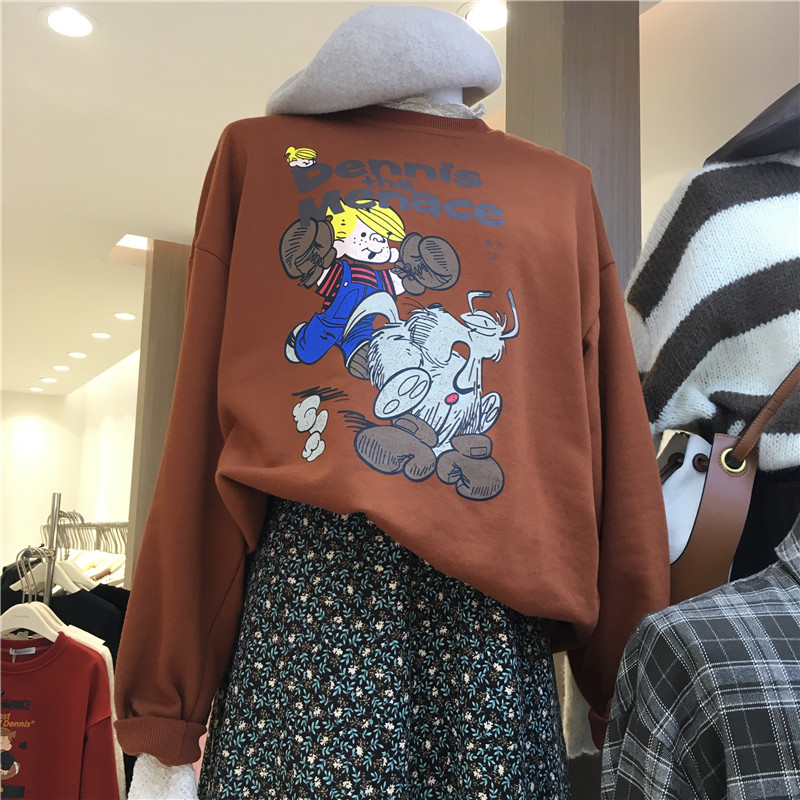 秋季新款宽松百搭卡通印花卫衣