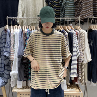 夏季 宽松圆领百搭条纹短袖 新款 2025韩版 T恤女上衣53056 女装 TYJR