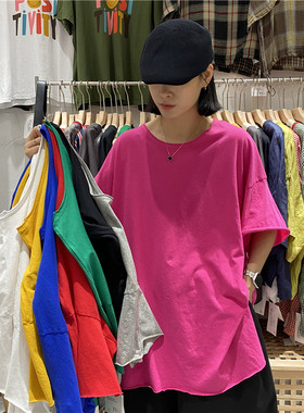 TYJR 夏季新款女装2025韩版宽松圆领开衩纯棉短袖T恤女上衣55288