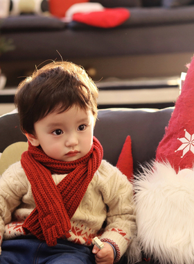 儿童纯色酒红色圣诞围巾韩版洋气男童女童百搭围巾