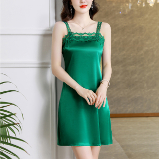 缎面时尚 新款 蕾丝性感内搭连衣裙 外穿休闲真丝吊带裙女士夏季 大码