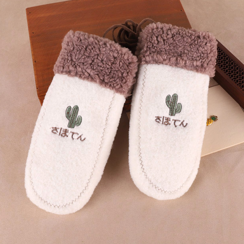 挂脖连指手套女冬季保暖可爱韩版学生防寒加绒加厚棉毛绒全指手袜