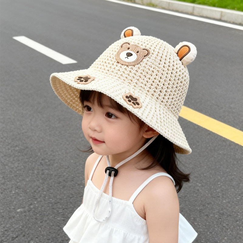 2-4岁宝宝帽子夏季遮阳防晒渔夫帽男女孩儿童户外大帽檐编织草帽3