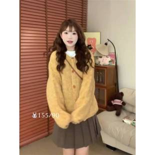 奶设呼呼1221 806黄学院风花杂圈针圈毛衣外套色女2024春秋计感小