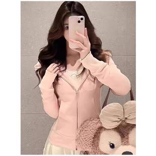 运动紧身上衣韩系搭秋 3125新款 粉色修2卫衣外套女穿春秋季 0身xj