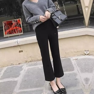 小个DAITU202子显瘦mm大码 2205新款 直筒女弹 春夏秋款 黑胖色喇叭裤