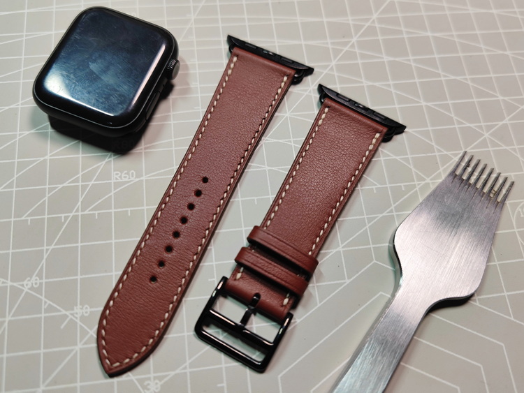 苹果真皮酒红色手表表带