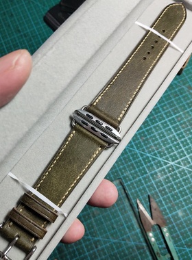 御铭匠手工植鞣真皮pueblo绿蓝色苹果applewatch76se手表原装表带