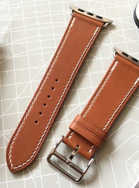 apple苹果手表华为iwatch1098se真皮表带巴哈尼亚棕色福宝马鞍皮